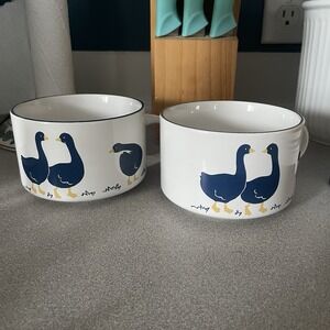 Vintage Rosenthal Netter Blue Goose Soup Mugs Set of 2